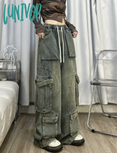Lunivop Women’s Blue Cargo Jeans Baggy Harajuku Y2K 90S Aesthetic Oversize Denim Trousers Korean
